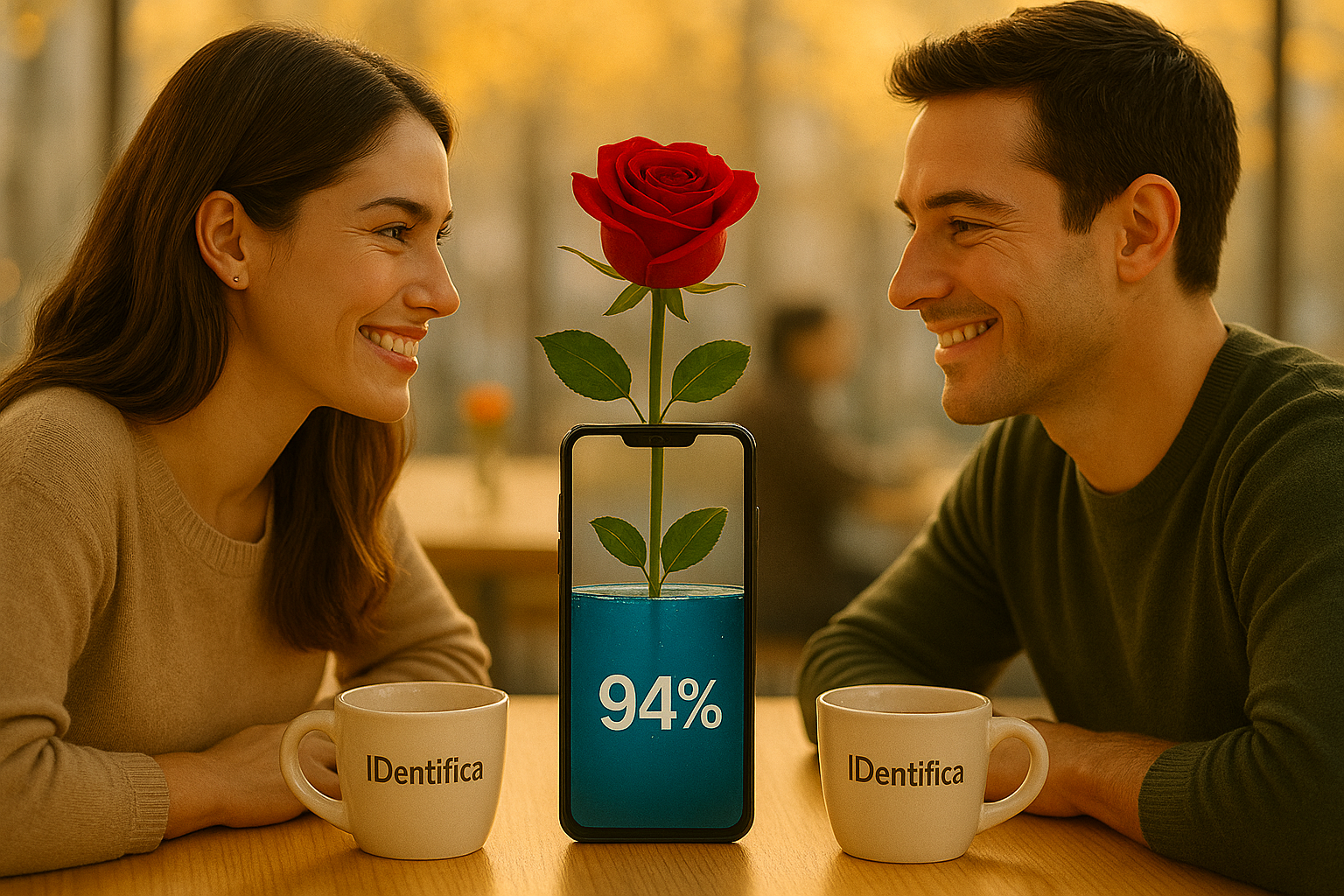 Pareja conectando a través de la compatibilidad de IDentifica en sus teléfonos